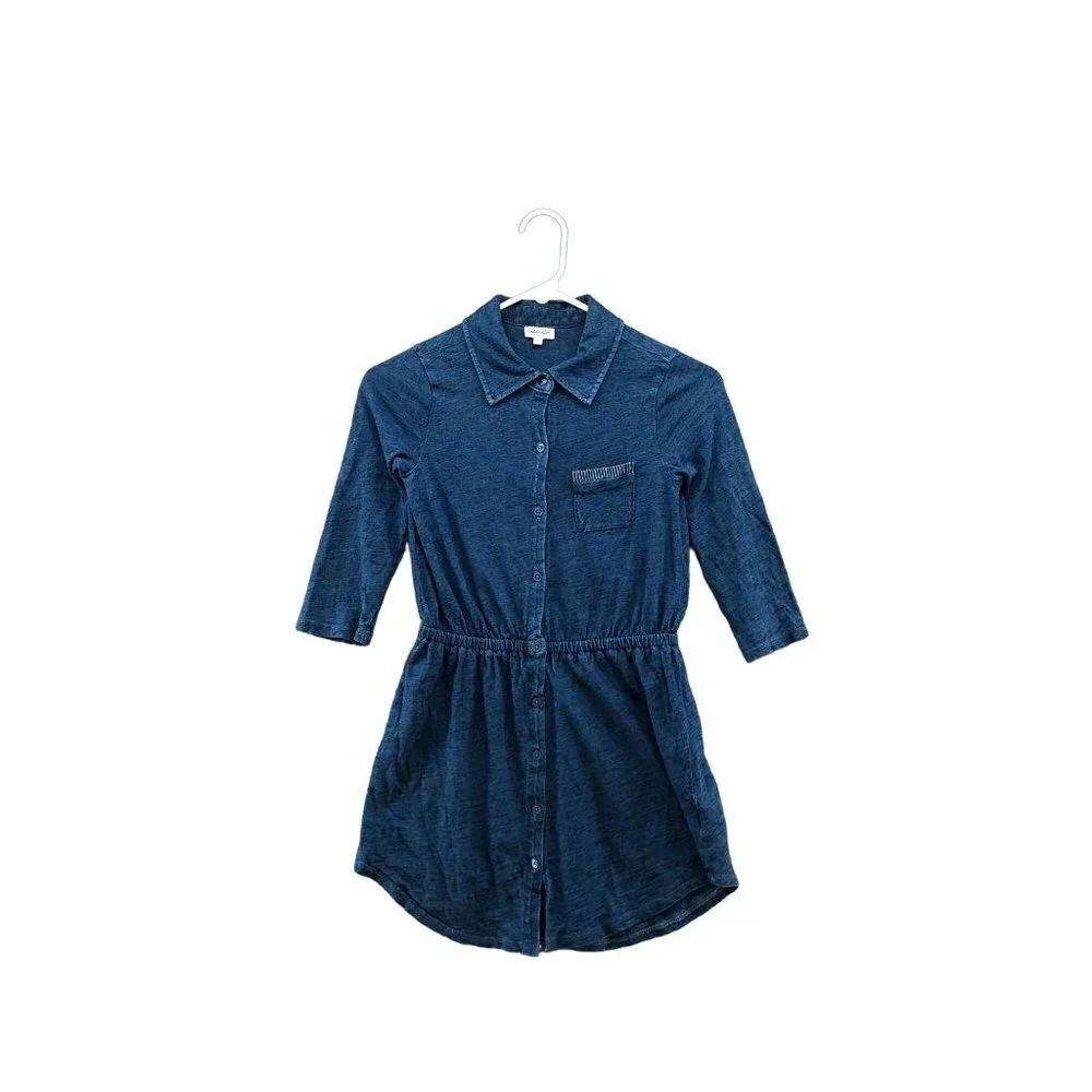 Splendid Girls Size 10 Blue Shirt‎ Dress A-line Cotton 1/2 Sleeve Pocket Front